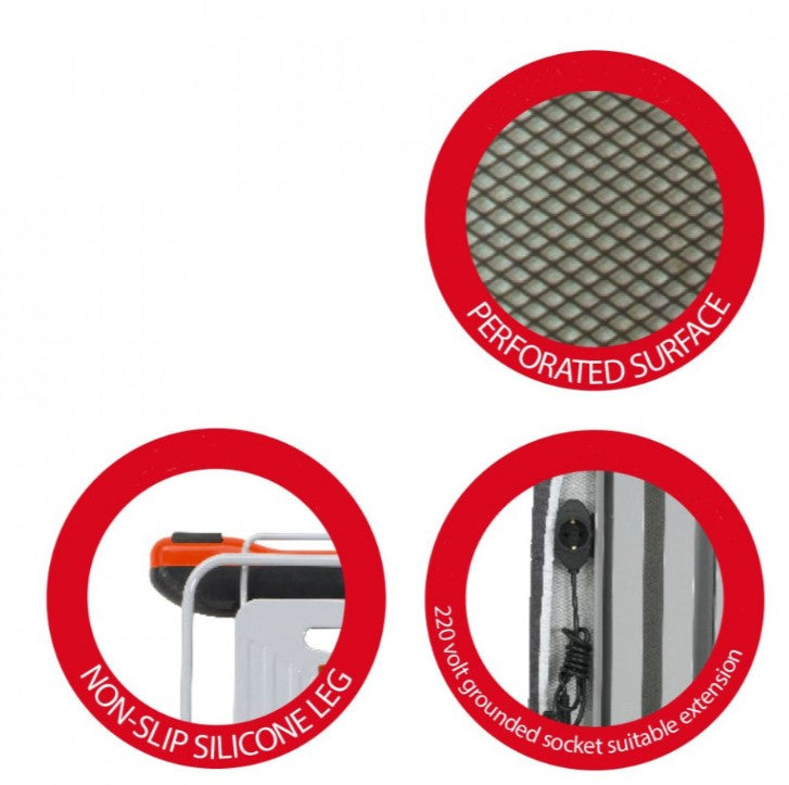 Masa de calcat Millenyum Premium, pentru fier si statie de calcat, bumbac 100%, prelungitor incorporat, monobloc, suprafata 46X127 cm, inaltime 80-105 cm