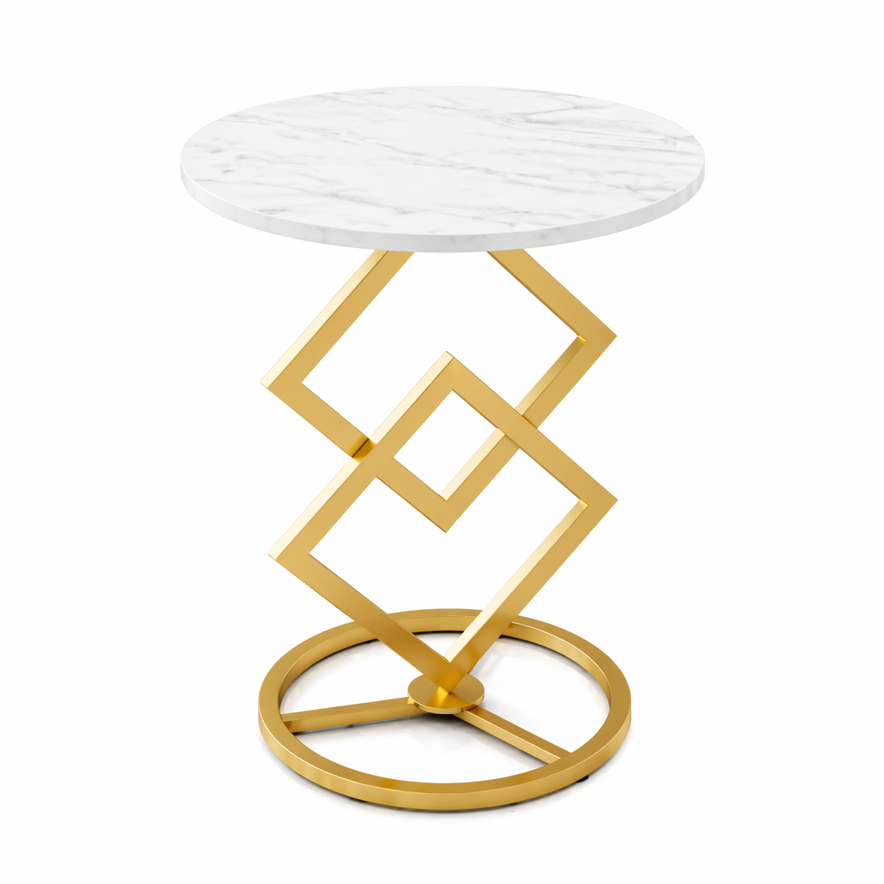 Masuta de cafea, blat tip marmura, cadru geometric metalic, 40 x 58 cm