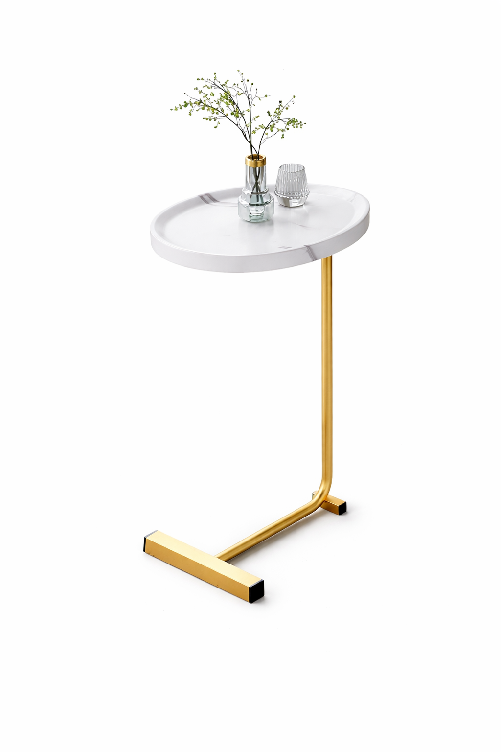 Masuta cafea design nordic, blat alb, cadru metalic auriu , 60x45x30 cm