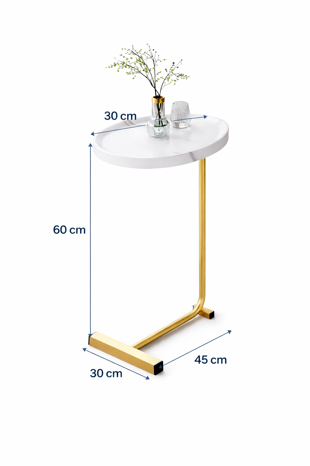 Masuta cafea design nordic, blat alb, cadru metalic auriu , 60x45x30 cm
