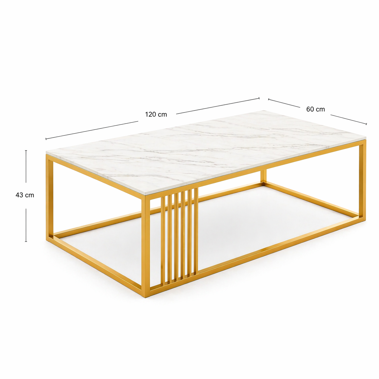 Masuta cafea dreptunghiulara, design nordic, aspect marmura alba, 120x60x43cm