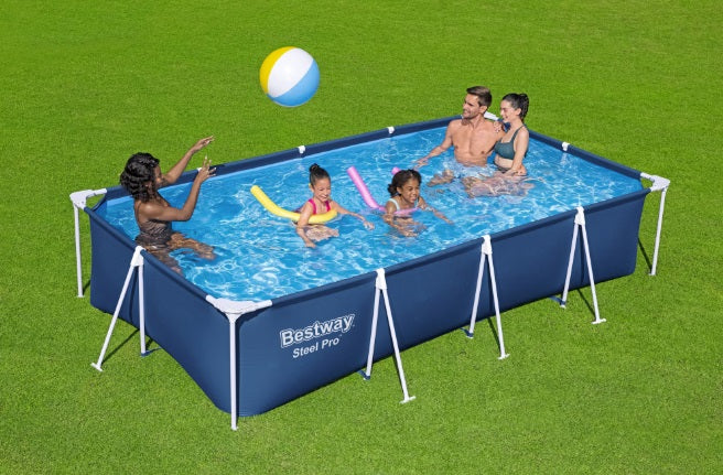 Piscina cu cadru meltalic Bestway Steel Pro, 300x201x76 cm, pompa filtrare, fitru, prelata acoperis, prelata suport, dozator clor, kit reparatie