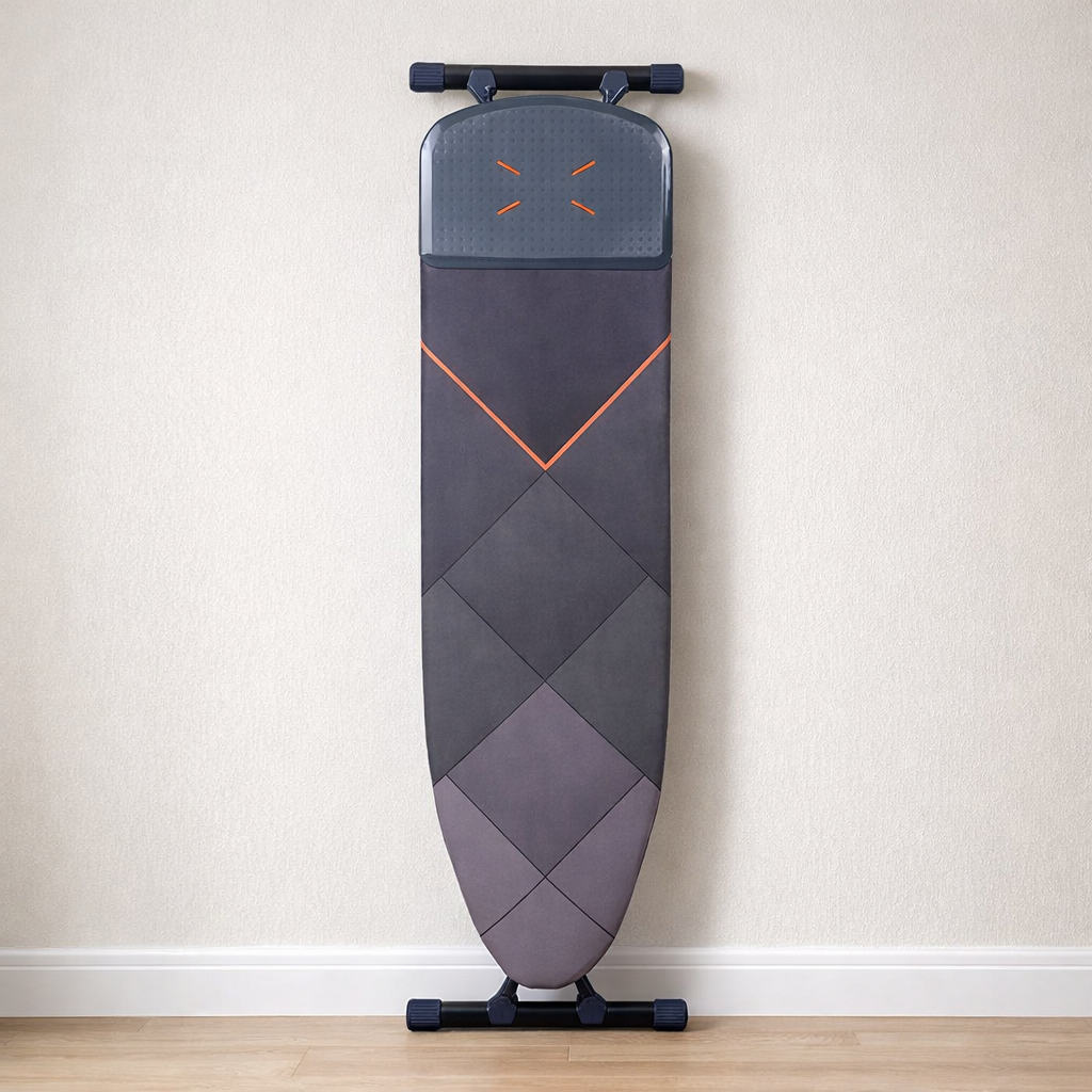 Masa de calcat AlfBoard Premium, pentru fier si statie de calcat, bumbac 100%, prelungitor incorporat, monobloc, suprafata 43X150 cm, inaltime 60-90 cm