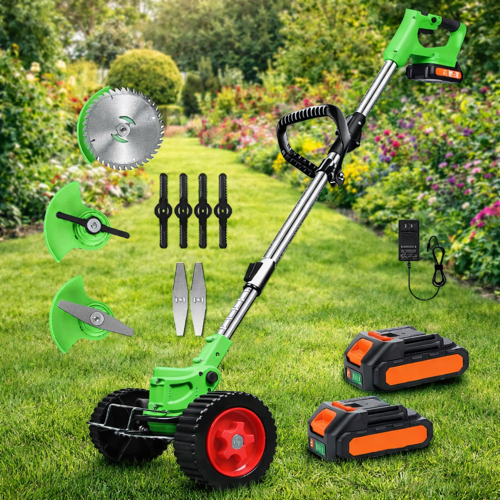 Motocoasa electrica 48V, 4000 mAh, 18000 RPM, cu acumulatori, roti detasabile