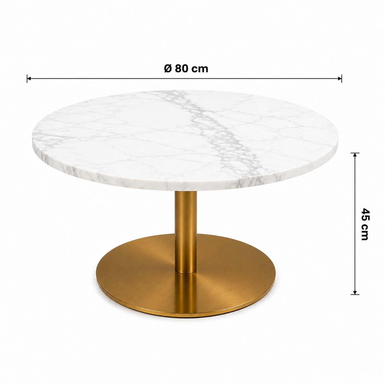 Masuta rotunda eleganta, blat tip marmura, cadru metalic auriu, 80 x 45 cm
