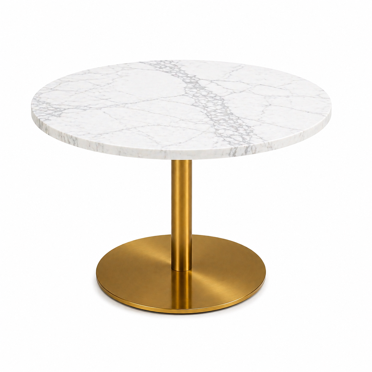 Masuta rotunda eleganta, blat tip marmura, cadru metalic auriu, 80 x 45 cm