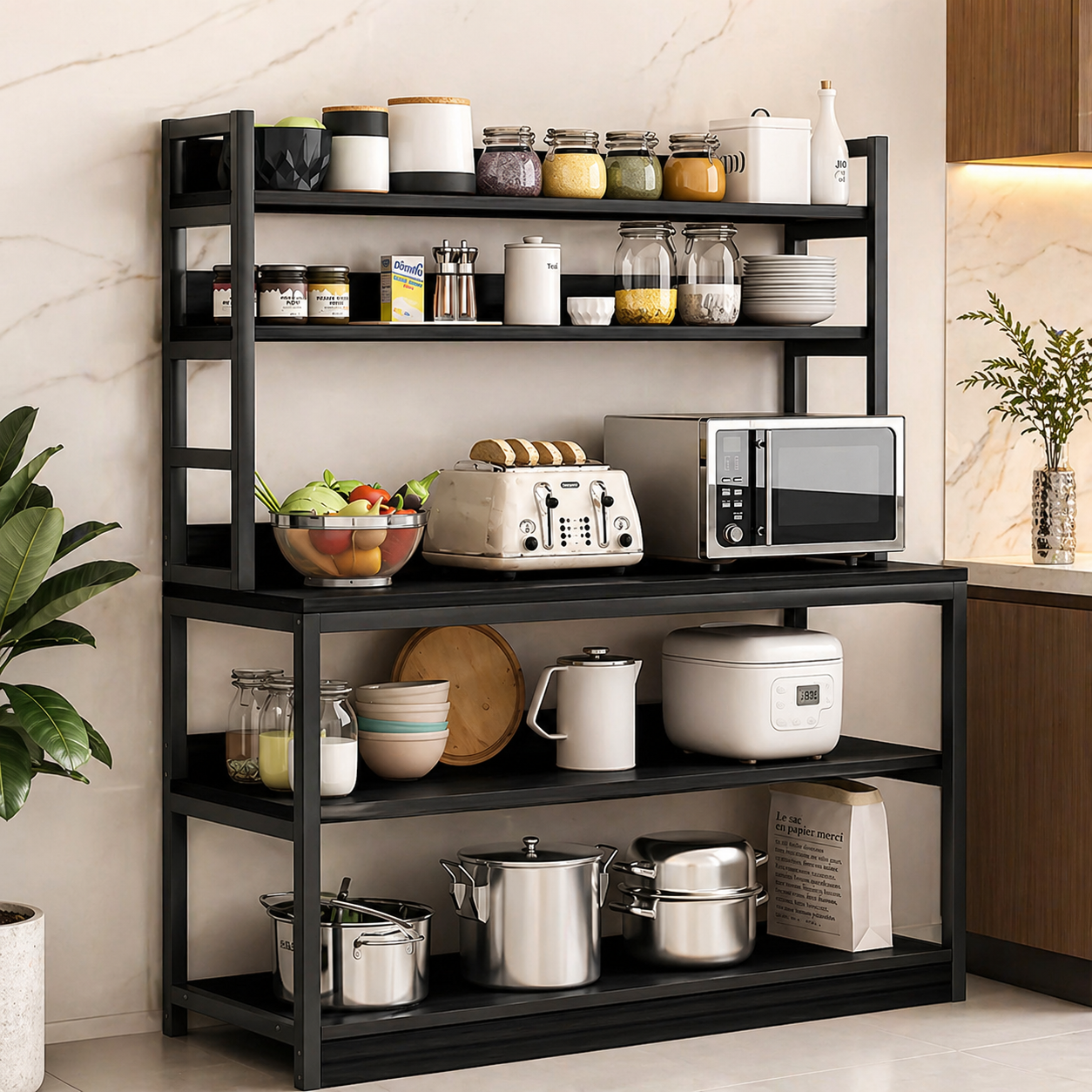 Etajera bucatarie multifunctionala cu rafturi, cadru metalic – 120x35x158 cm