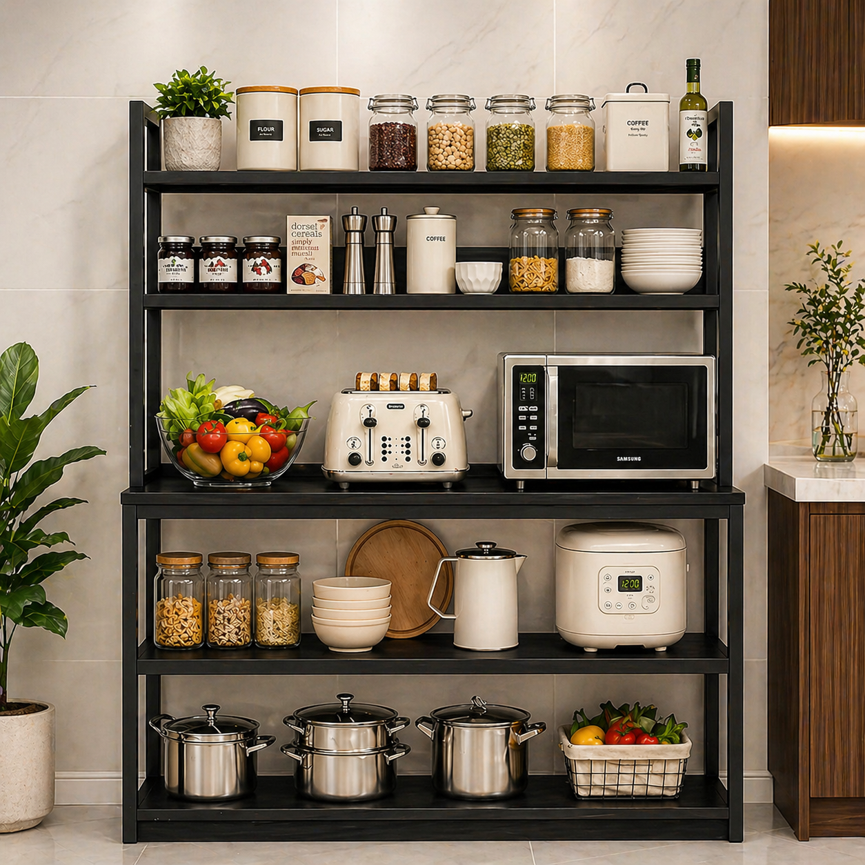 Etajera bucatarie multifunctionala cu rafturi, cadru metalic – 120x35x158 cm