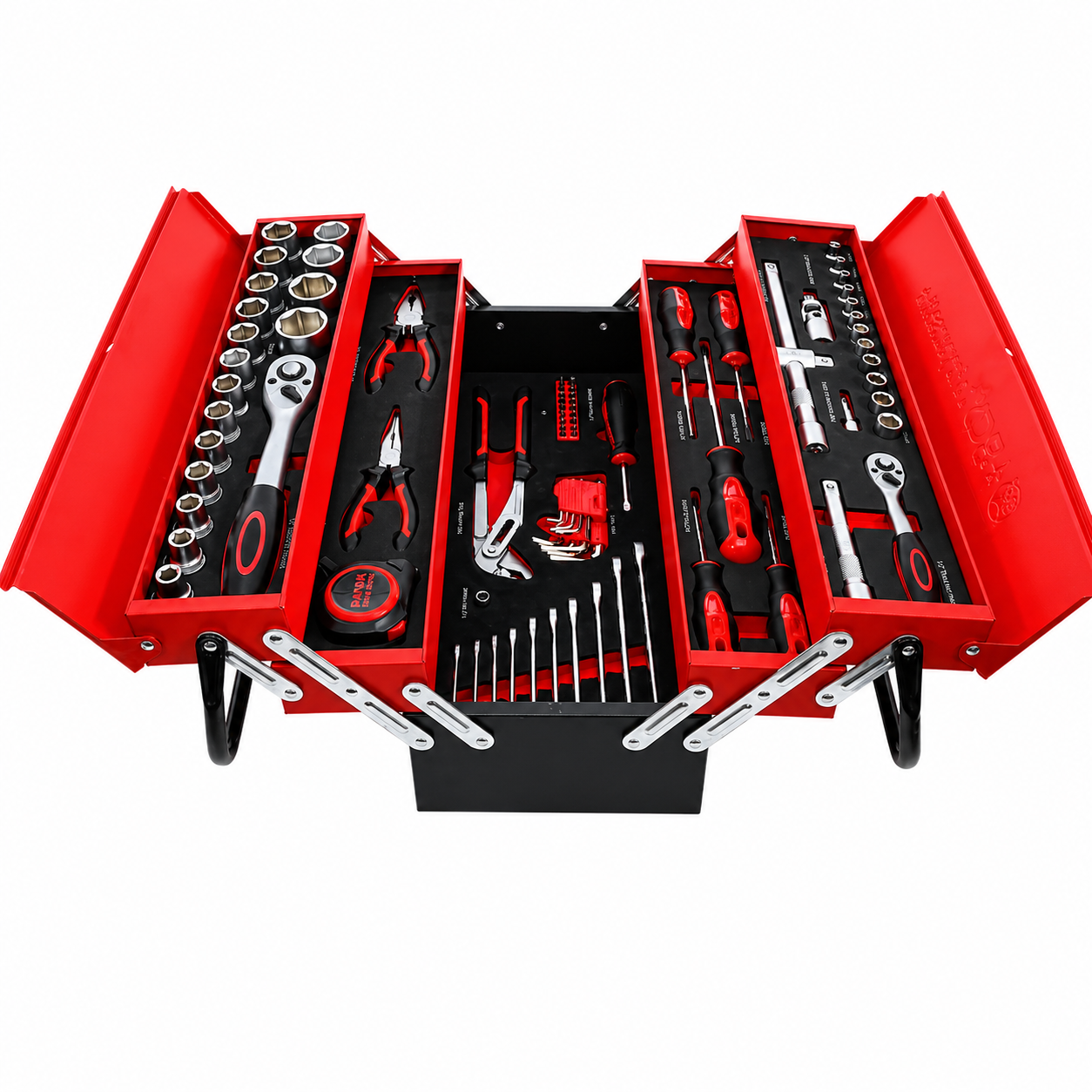 Trusa de scule 85 piese, cutie metalica cu 5 compartimente, set complet reparatii
