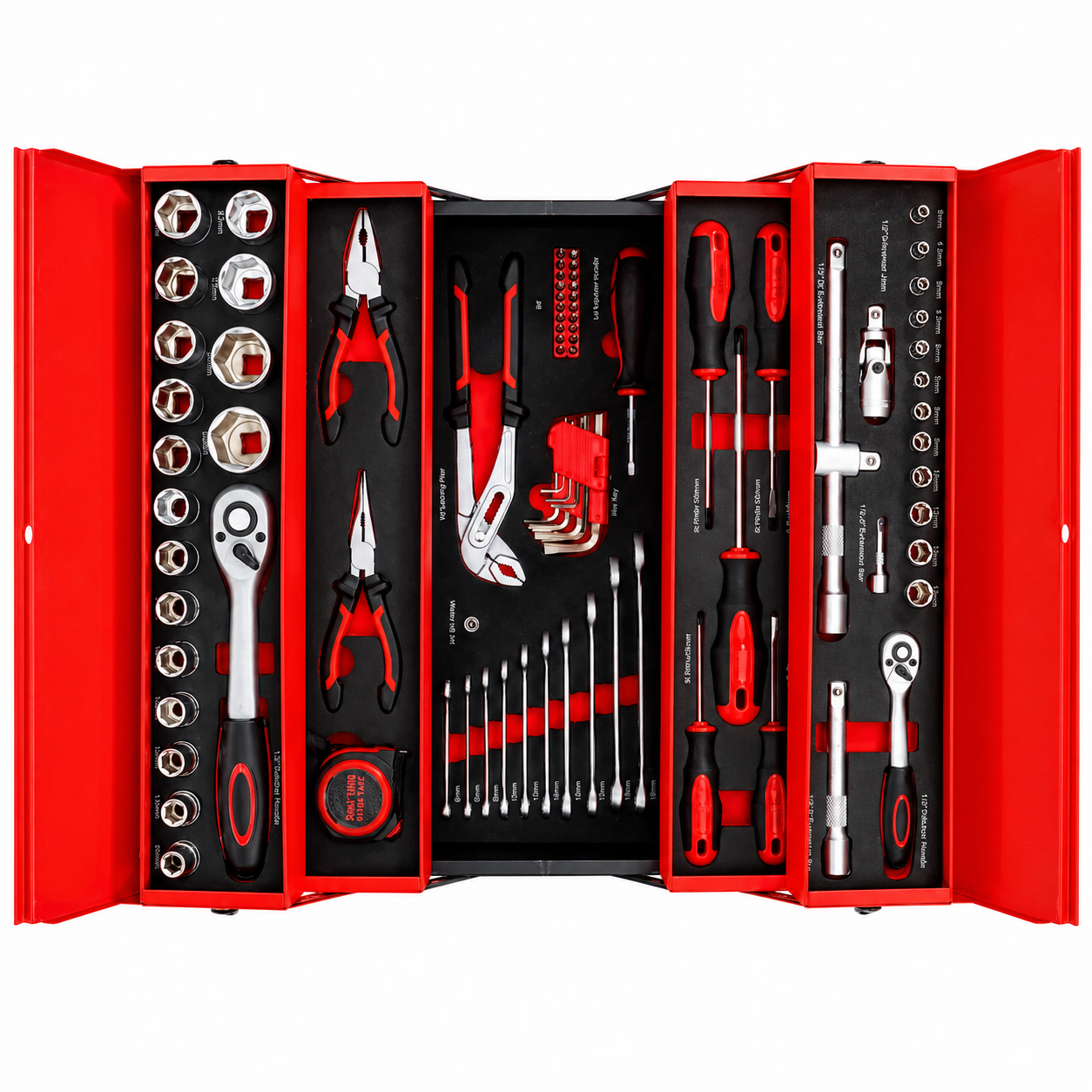 Trusa de scule 85 piese, cutie metalica cu 5 compartimente, set complet reparatii