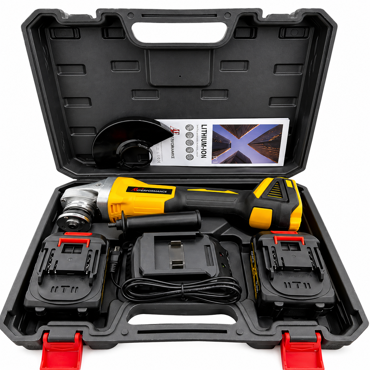 Polizor flex unghiular fara fir, 48V – Kit Complet cu 2 acumulatori 5.0Ah, incarcator, 2 discuri 125mm, valiza transport