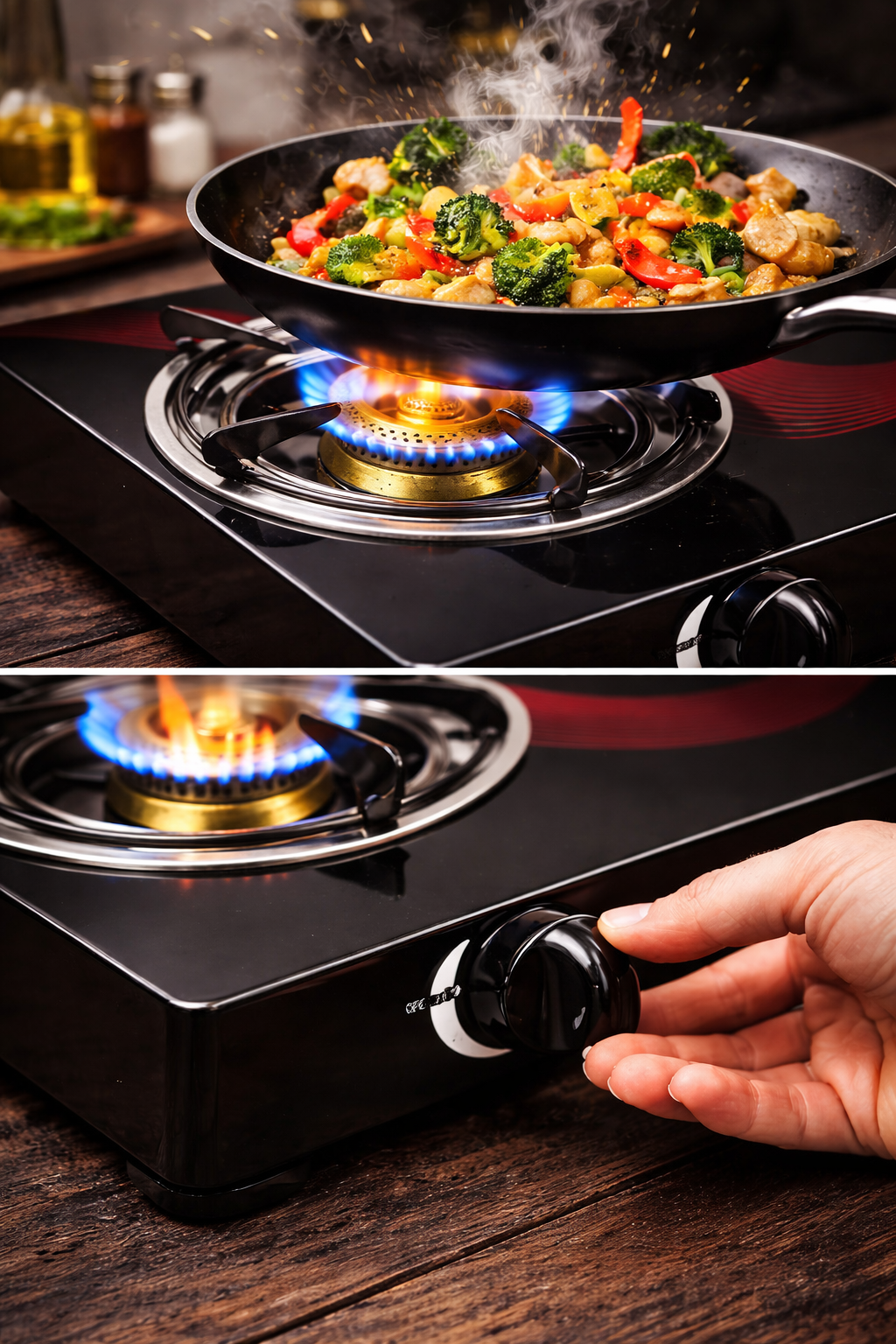 Aragaz plita 3 arzatoare, sticla securizata, aprindere pe quartz, alimentare butelie, set complet accesorii inclus