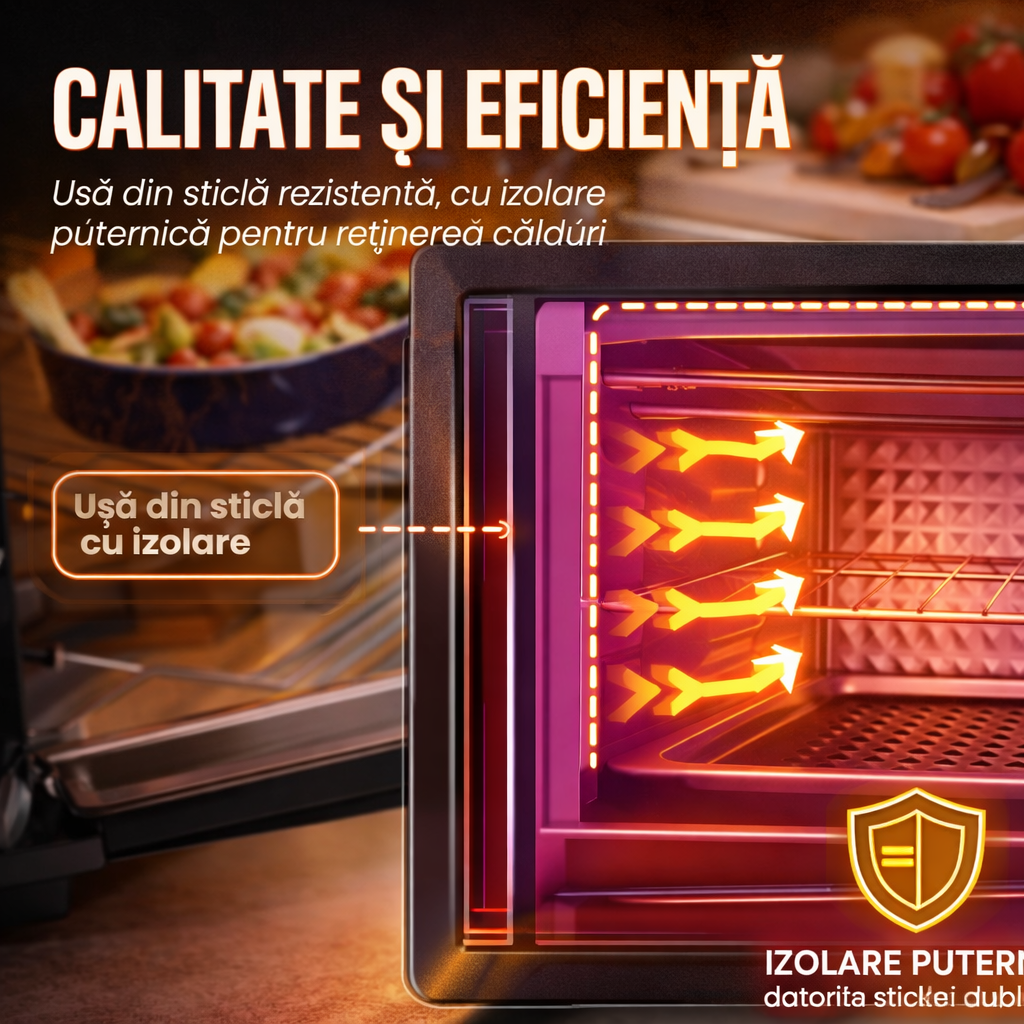 Cuptor electric, 25L, 1500W,  timer 60 min, geam transparent, tava si gratar incluse, negru