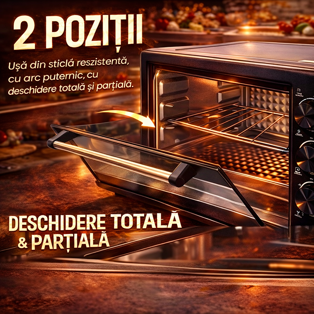 Cuptor electric, 25L, 1500W,  timer 60 min, geam transparent, tava si gratar incluse, negru