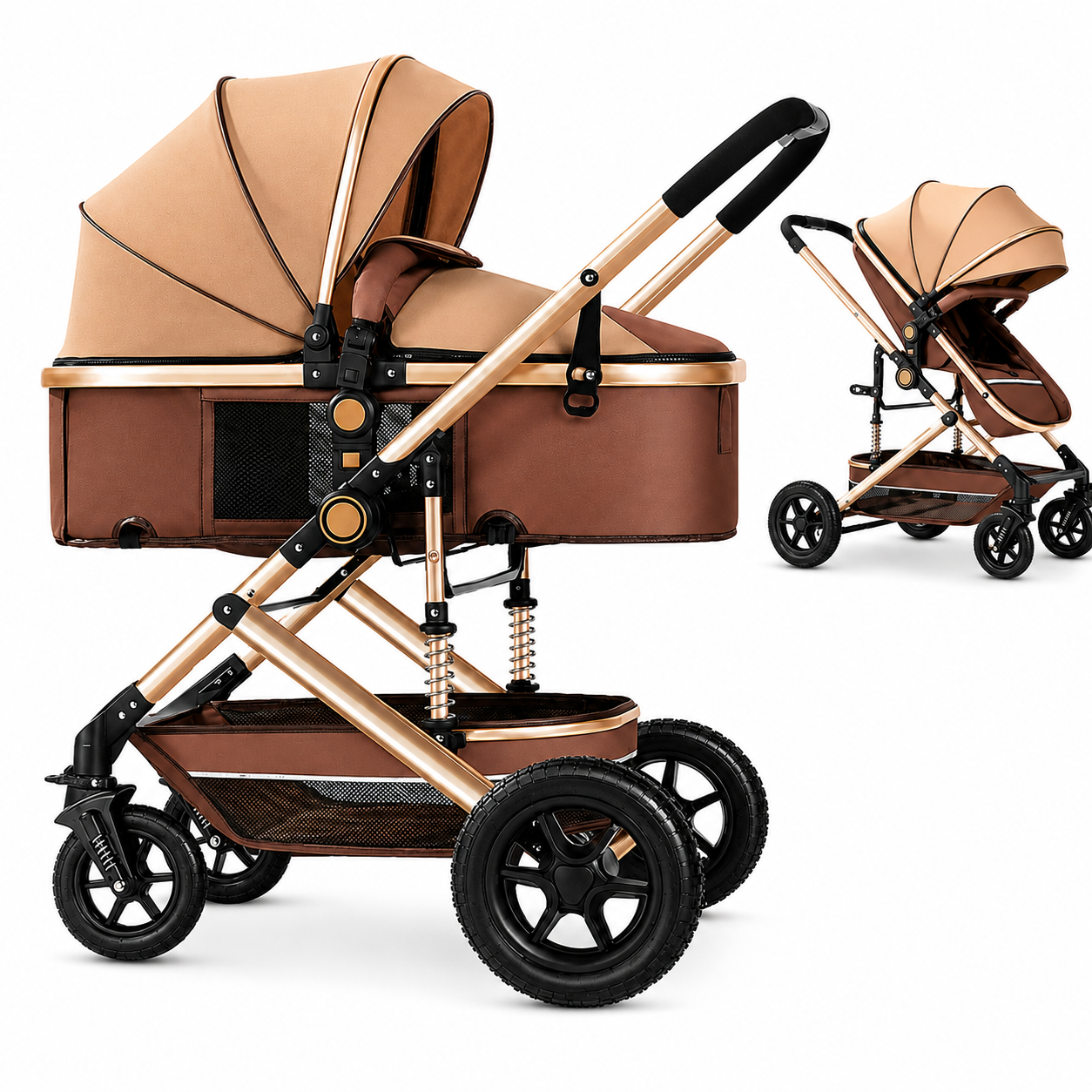 Carucior multifuncțional 2 în 1, landou + modul sport, 0–36 luni, max. 25 kg, suspensii, sezut reversibil