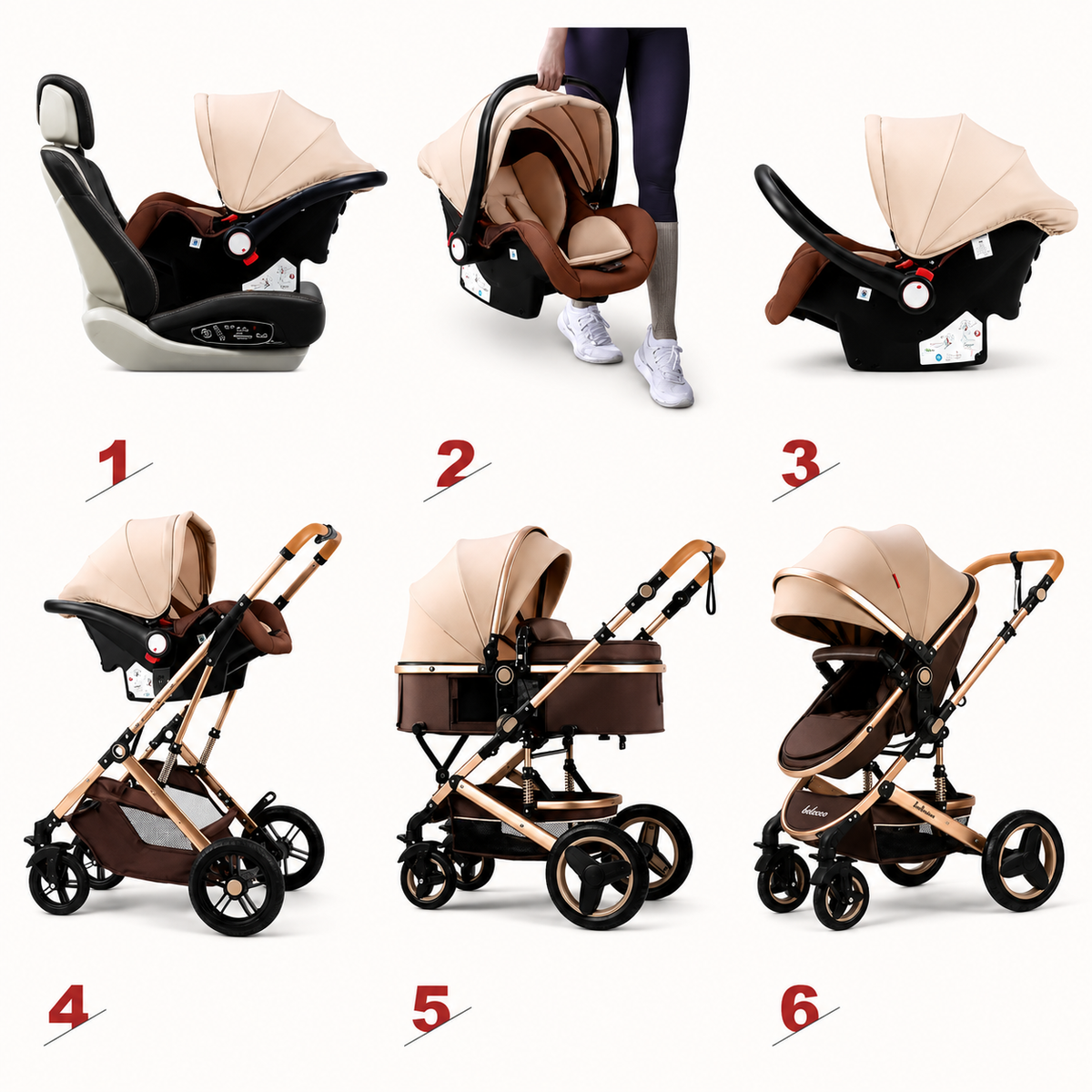 Carucior multifunctional 3 în 1 + scoica auto – landou, modul sport si scoica auto, 0–36 luni, max. 25 kg, suspensii, sezut reversibil