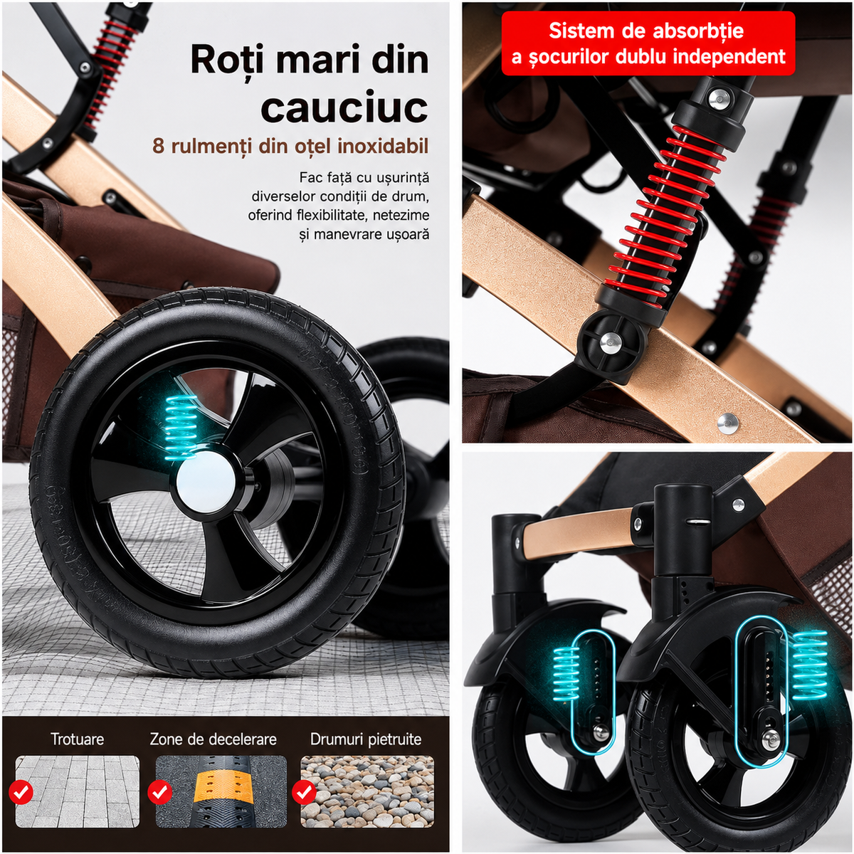 Carucior multifunctional 3 în 1 + scoica auto – landou, modul sport si scoica auto, 0–36 luni, max. 25 kg, suspensii, sezut reversibil