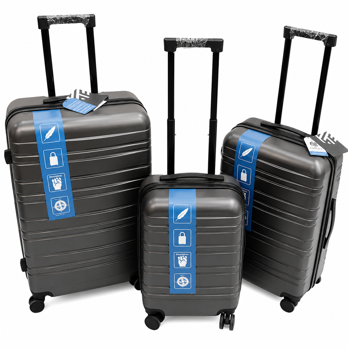 Set 3 valize troller, ABS, roti duble 360°, maner telescopic, 73/65/55 cm – mare, medie si cabina