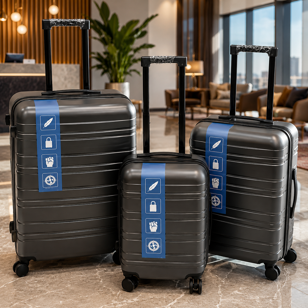 Set 3 valize troller, ABS, roti duble 360°, maner telescopic, 73/65/55 cm – mare, medie si cabina