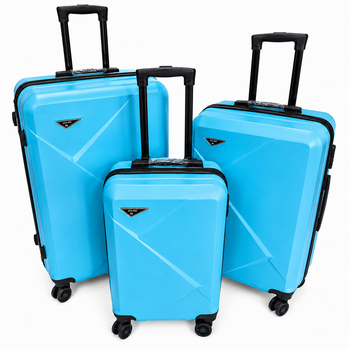 Set 3 valize troller din ABS, mare 73 cm + medie 65 cm + cabina 55 cm, roți duble 360°, maner telescopic, carcasă rigida