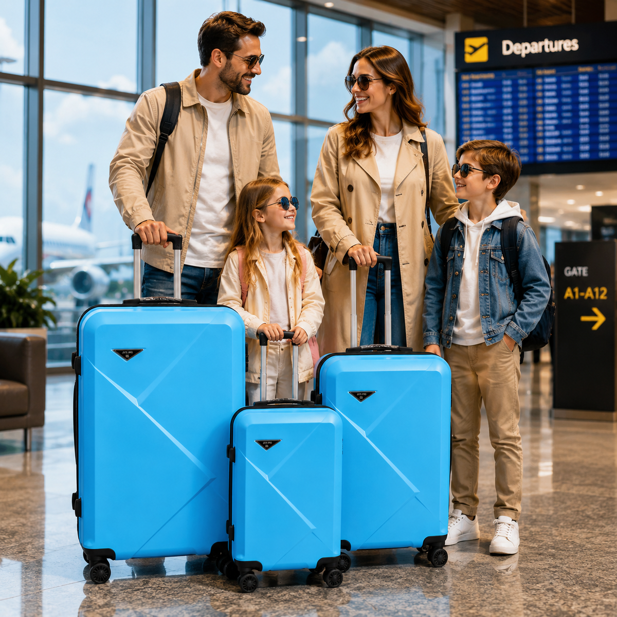 Set 3 valize troller din ABS, mare 73 cm + medie 65 cm + cabina 55 cm, roți duble 360°, maner telescopic, carcasă rigida