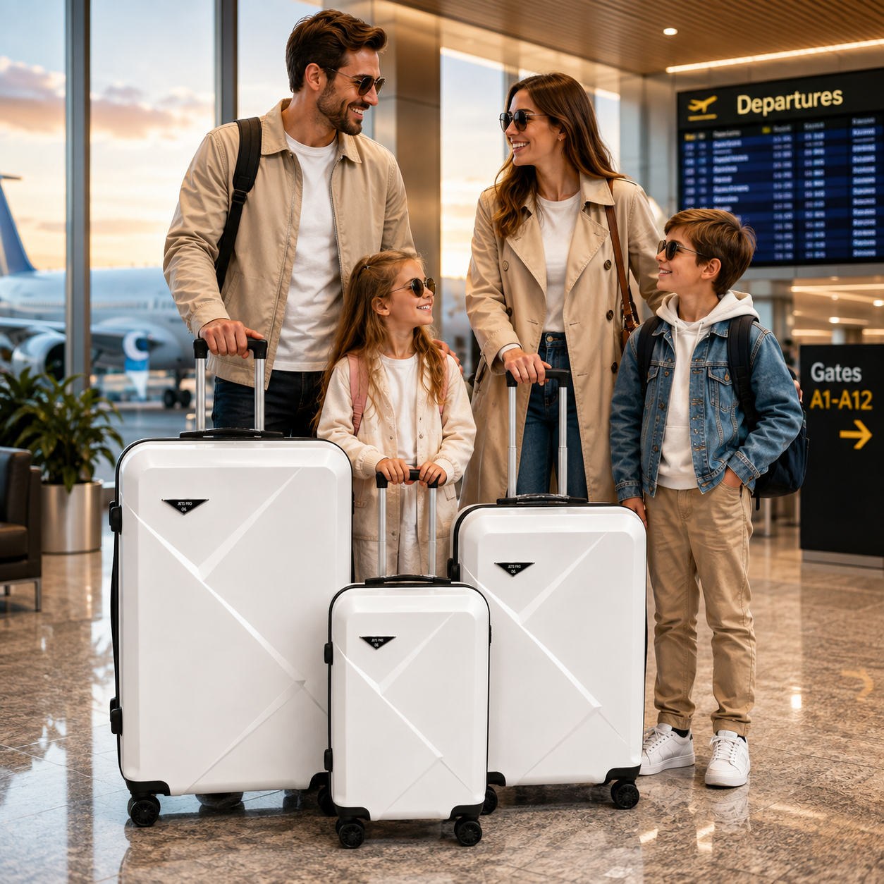 Set 3 valize troller din ABS, mare 73 cm + medie 65 cm + cabina 55 cm, roți duble 360°, maner telescopic, carcasă rigida