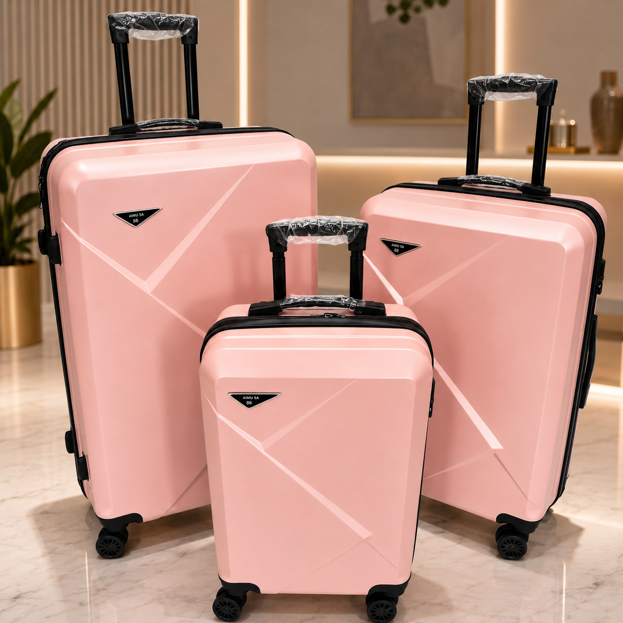 Set 3 valize troller din ABS, mare 73 cm + medie 65 cm + cabina 55 cm, roți duble 360°, maner telescopic, carcasă rigida