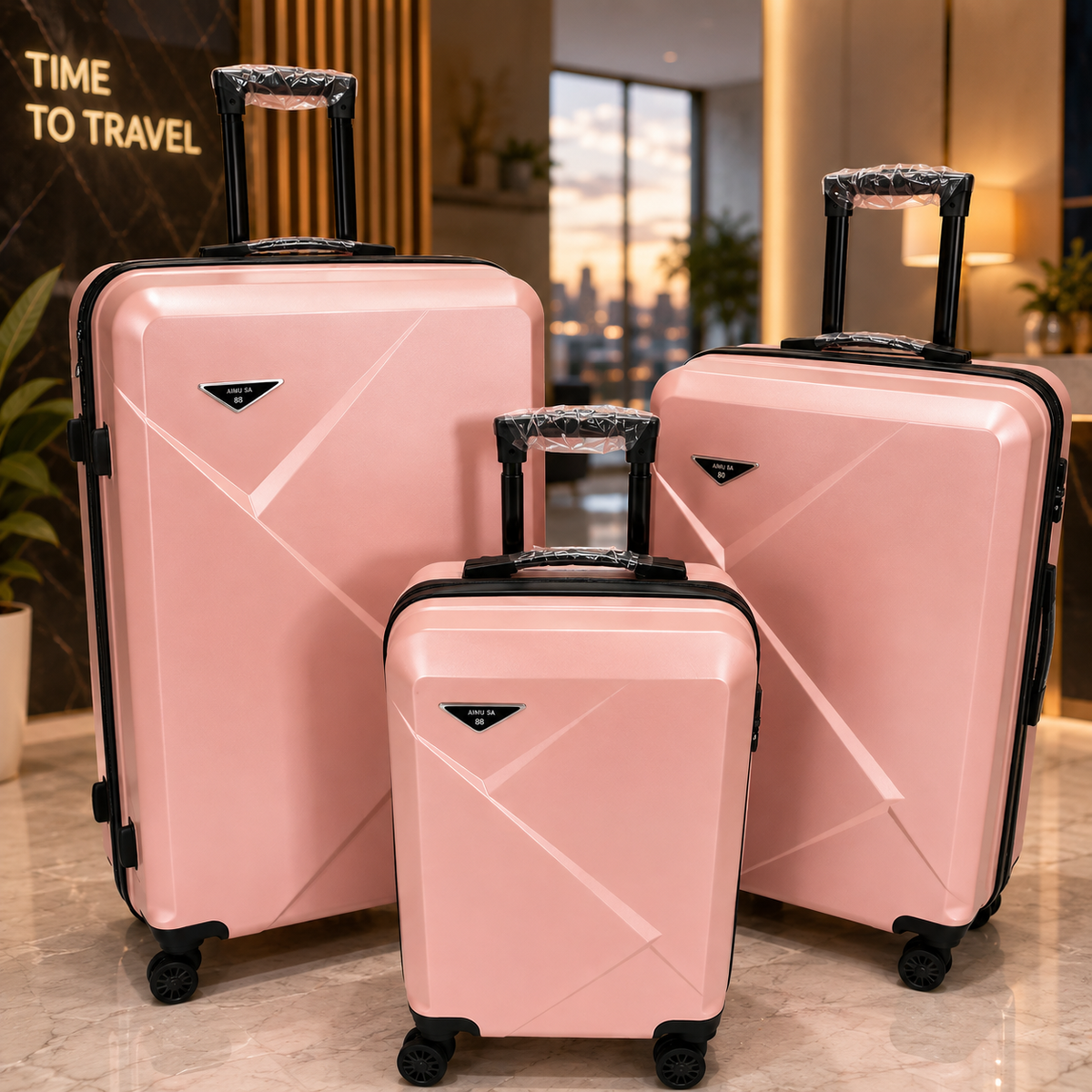 Set 3 valize troller din ABS, mare 73 cm + medie 65 cm + cabina 55 cm, roți duble 360°, maner telescopic, carcasă rigida