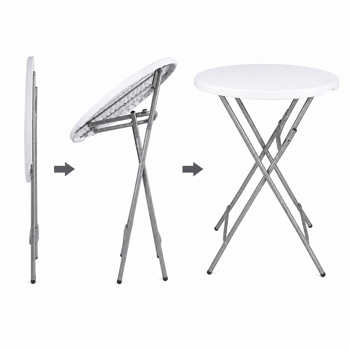 Masa cocktail pliabila, diametru 80 cm, H110 cm, cadru metalic, husa elastica inclusa