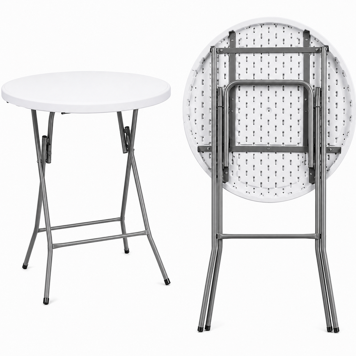 Masa cocktail pliabila, diametru 80 cm, H110 cm, cadru metalic, husa elastica inclusa