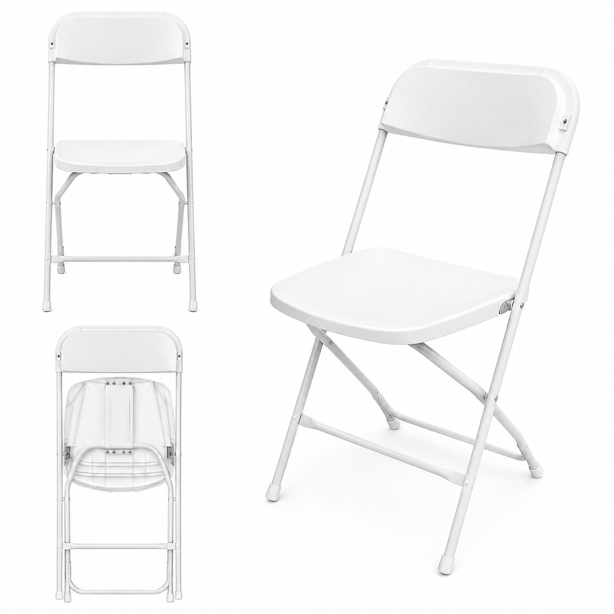 Set 4 scaune pliabile albe, structura metalica, sezut si spatar din ABS rezistent – evenimente, terasa, bucatarie si uz profesional