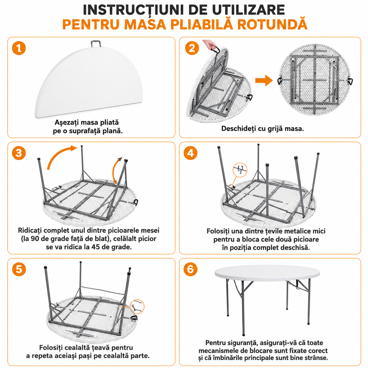 Masa rotunda pliabila diamentru 150 cm, HDPE profesional, 8-10 persoane, capacitate 400 kg – evenimente, catering si hoReCa