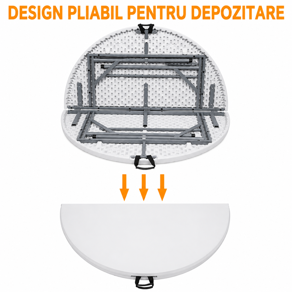 Masa rotunda pliabila diamentru 150 cm, HDPE profesional, 8-10 persoane, capacitate 400 kg – evenimente, catering si hoReCa