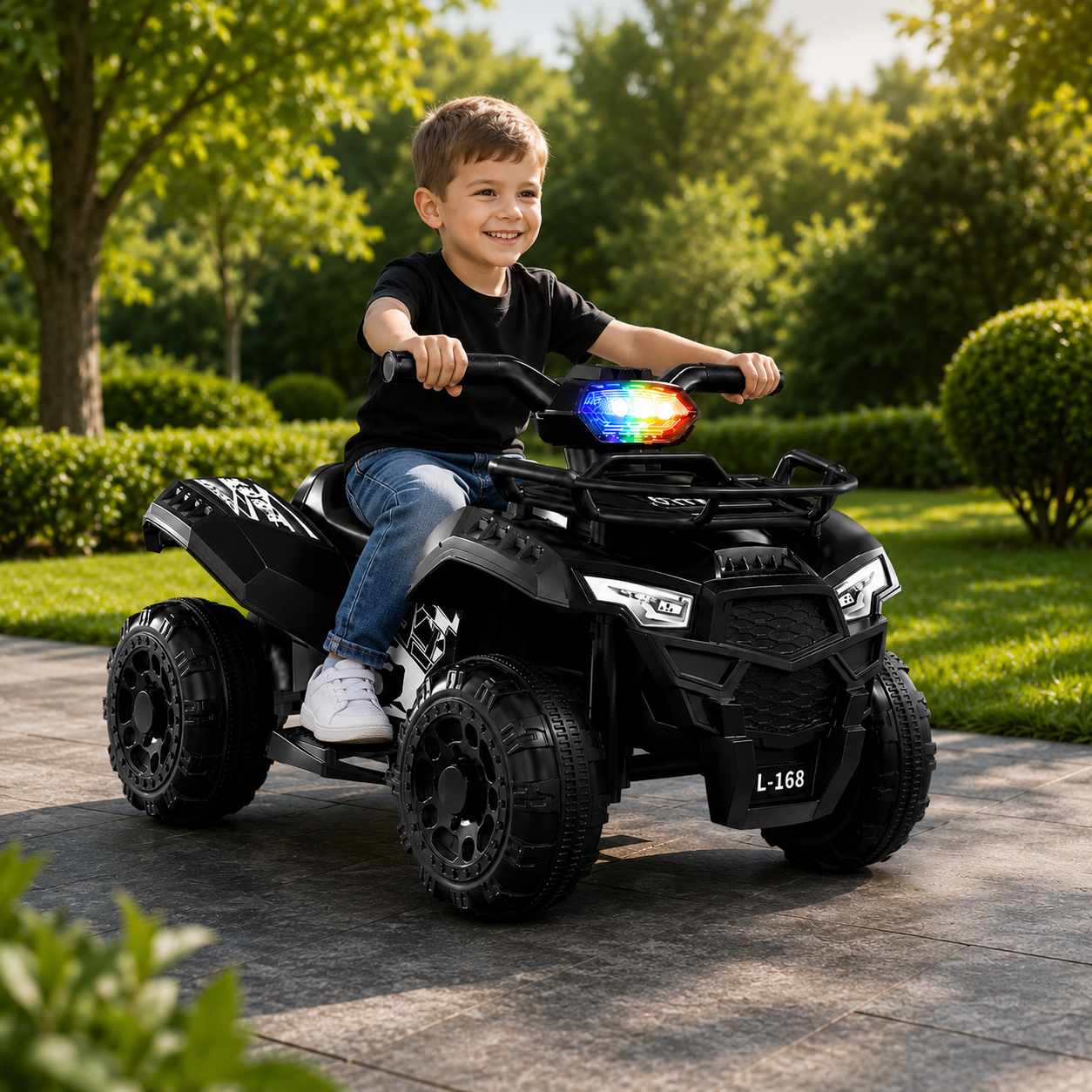 ATV electric pentru copii, 6V, Viteza 3–5 km/h, recomandat 3–6 Ani, faruri LED, design off-road