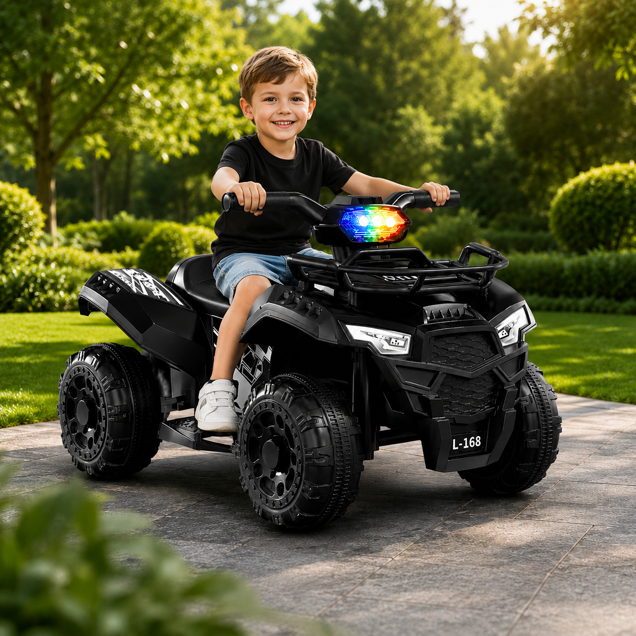 ATV electric pentru copii, 6V, Viteza 3–5 km/h, recomandat 3–6 Ani, faruri LED, design off-road