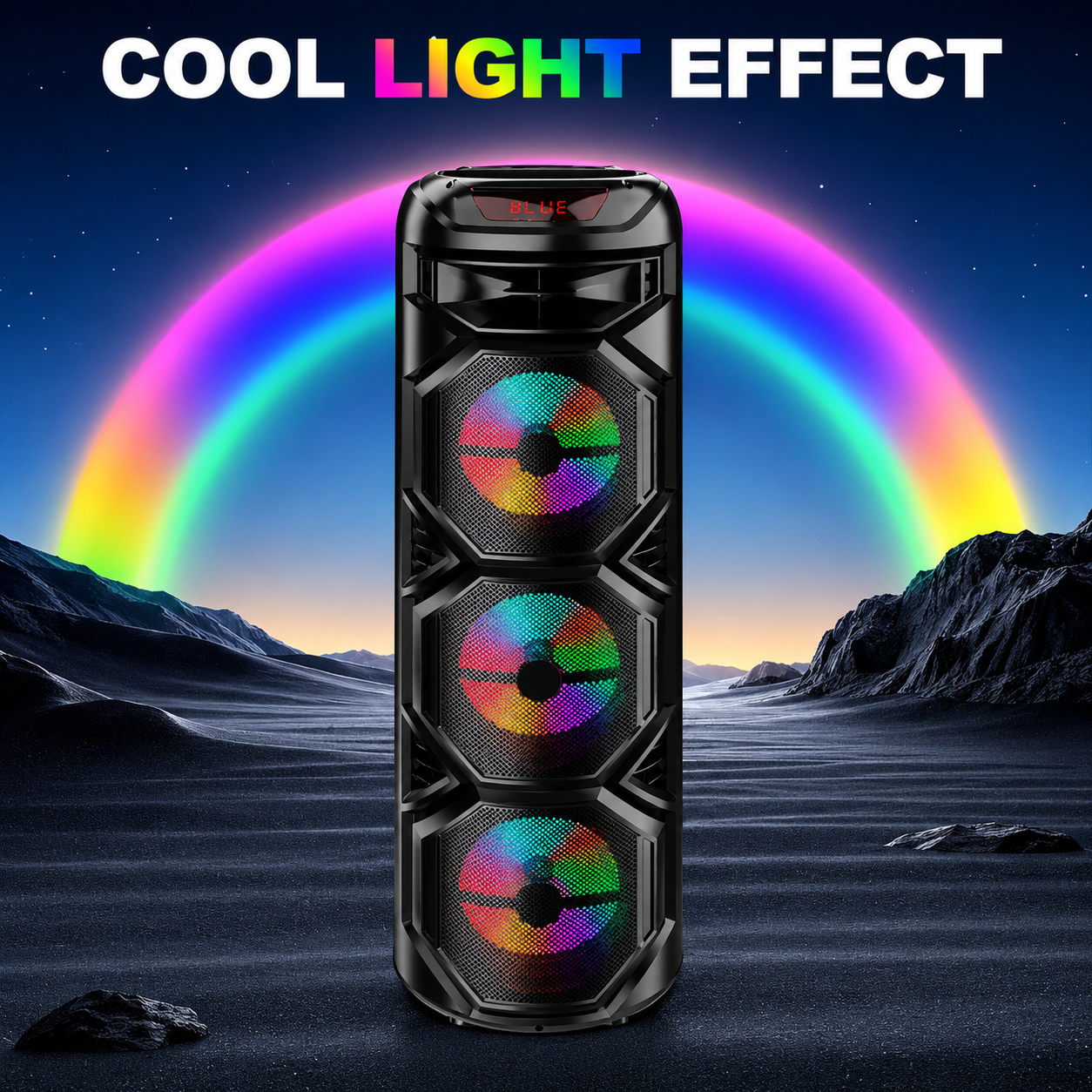 Boxa portabila, 3 x 8", Bluetooth 5.0, lumini LED RGB, microfon wireless, USB, TF card, FM radio, karaoke