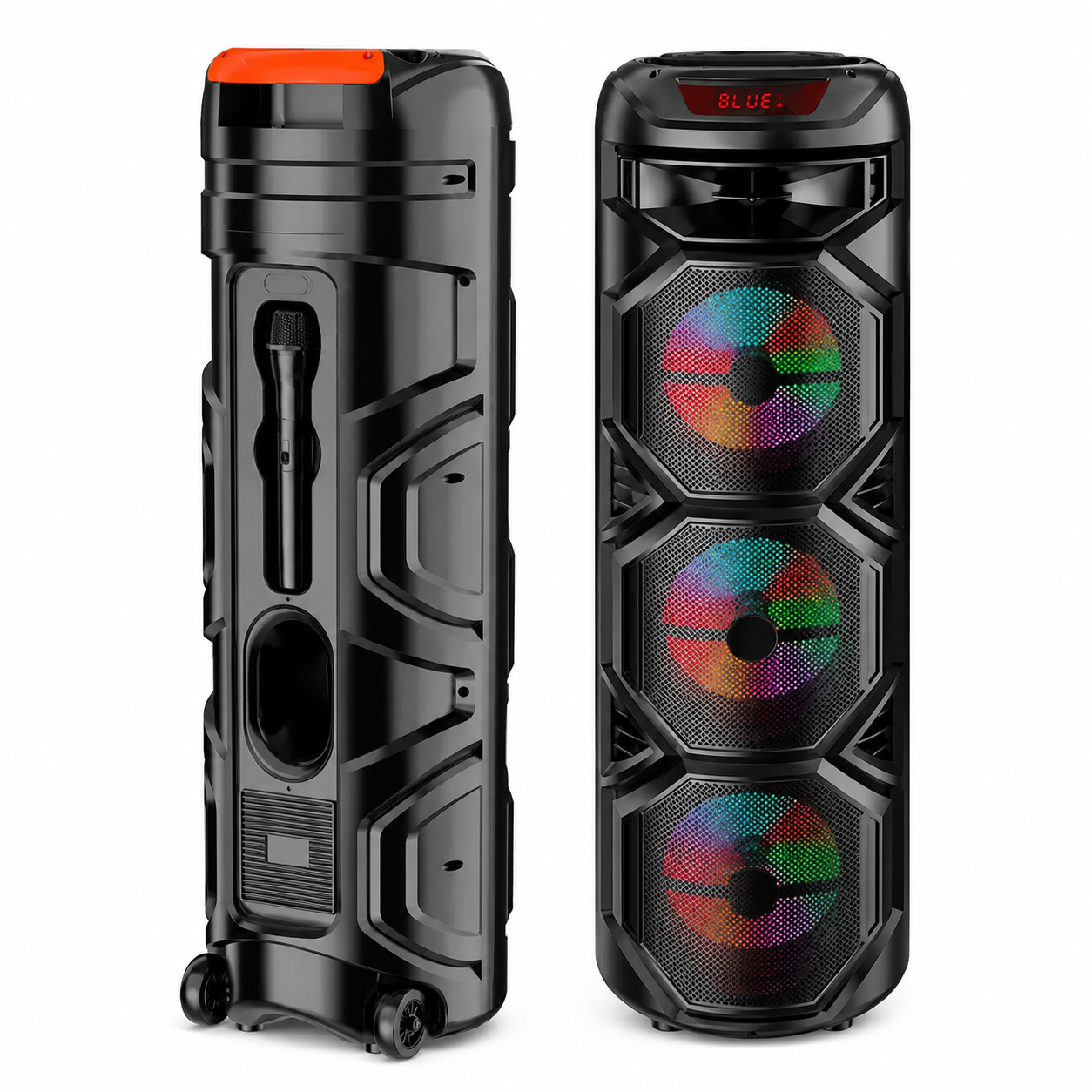 Boxa portabila, 3 x 8", Bluetooth 5.0, lumini LED RGB, microfon wireless, USB, TF card, FM radio, karaoke