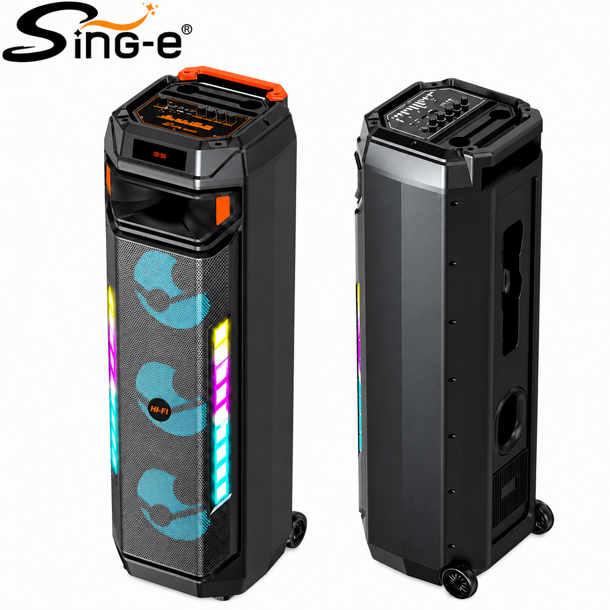 Boxa portabila karaoke Sing-e ZQS8317, Bluetooth, 3 × 8”, 60W, microfon Wi-Fi inclus, telecomanda, LED RGB, Acumulator 4500mAh