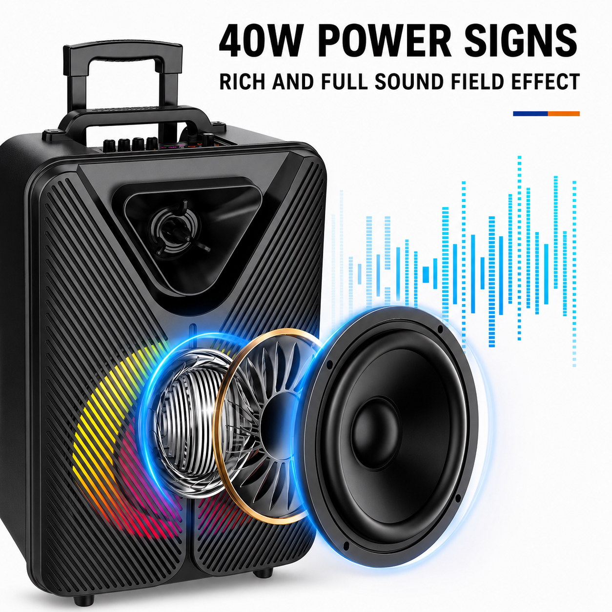 Boxa Portabila Bluetooth Sing-e ZQS15123, Difuzor 15", Putere 40W, Lumini RGB, Microfon Wireless, Telecomanda, USB, TF Card, AUX, FM Radio
