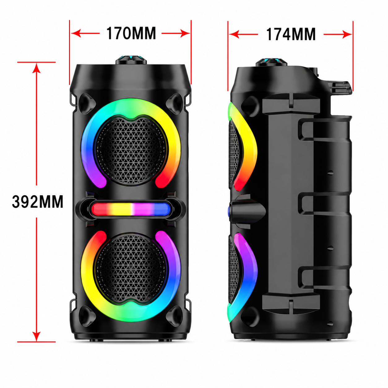 Boxa Portabila Bluetooth Karaoke ZQS42111KW, 200W, 2 Microfoane Wireless Incluse, Lumini LED RGB, Bass Puternic, Curea de Transport, Acumulator 2500 mAh, Negru