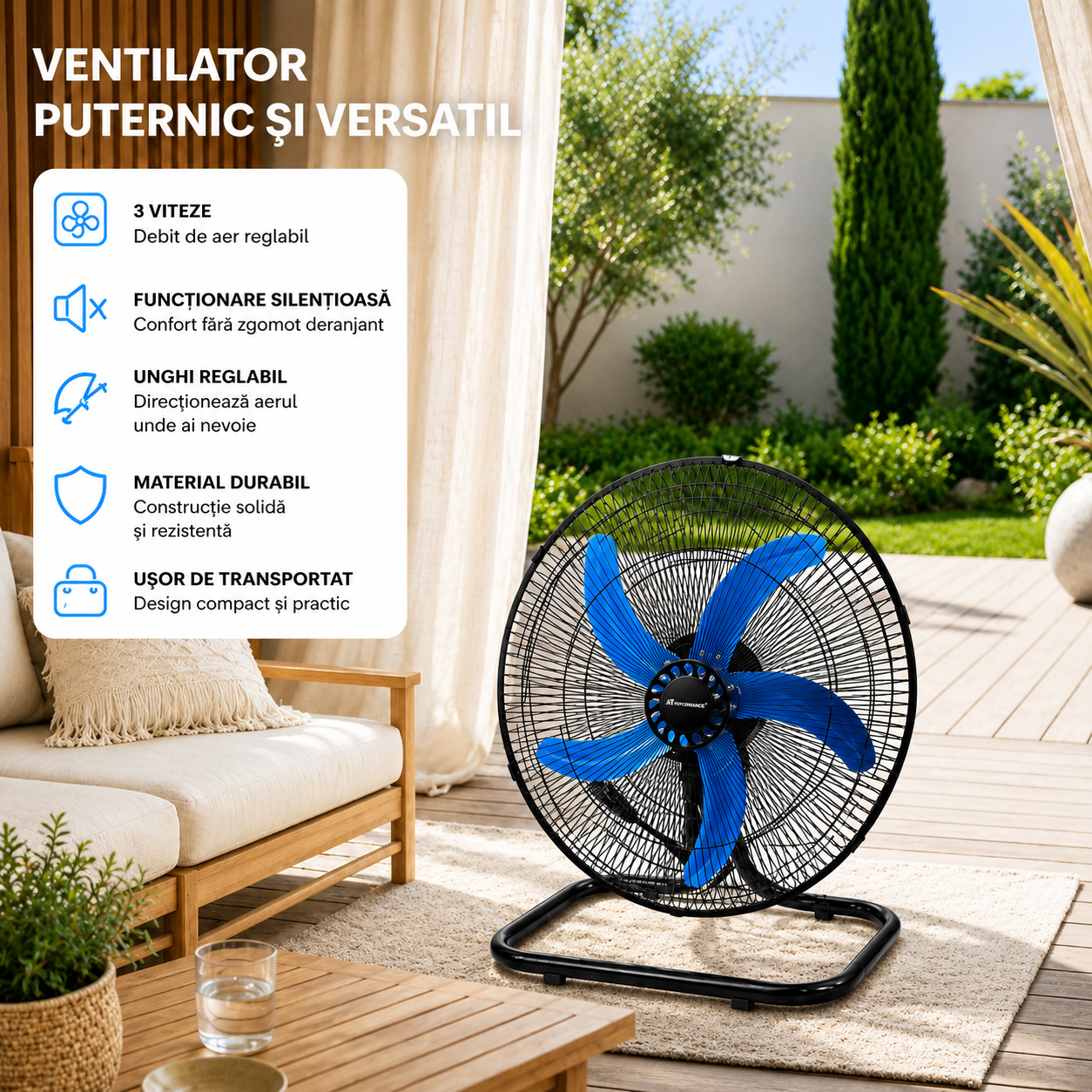 Ventilator 3 în 1, 65W, 18 Inch, podea, perete și picior, 3 viteze, sscilatie, reglabil pe inaltime