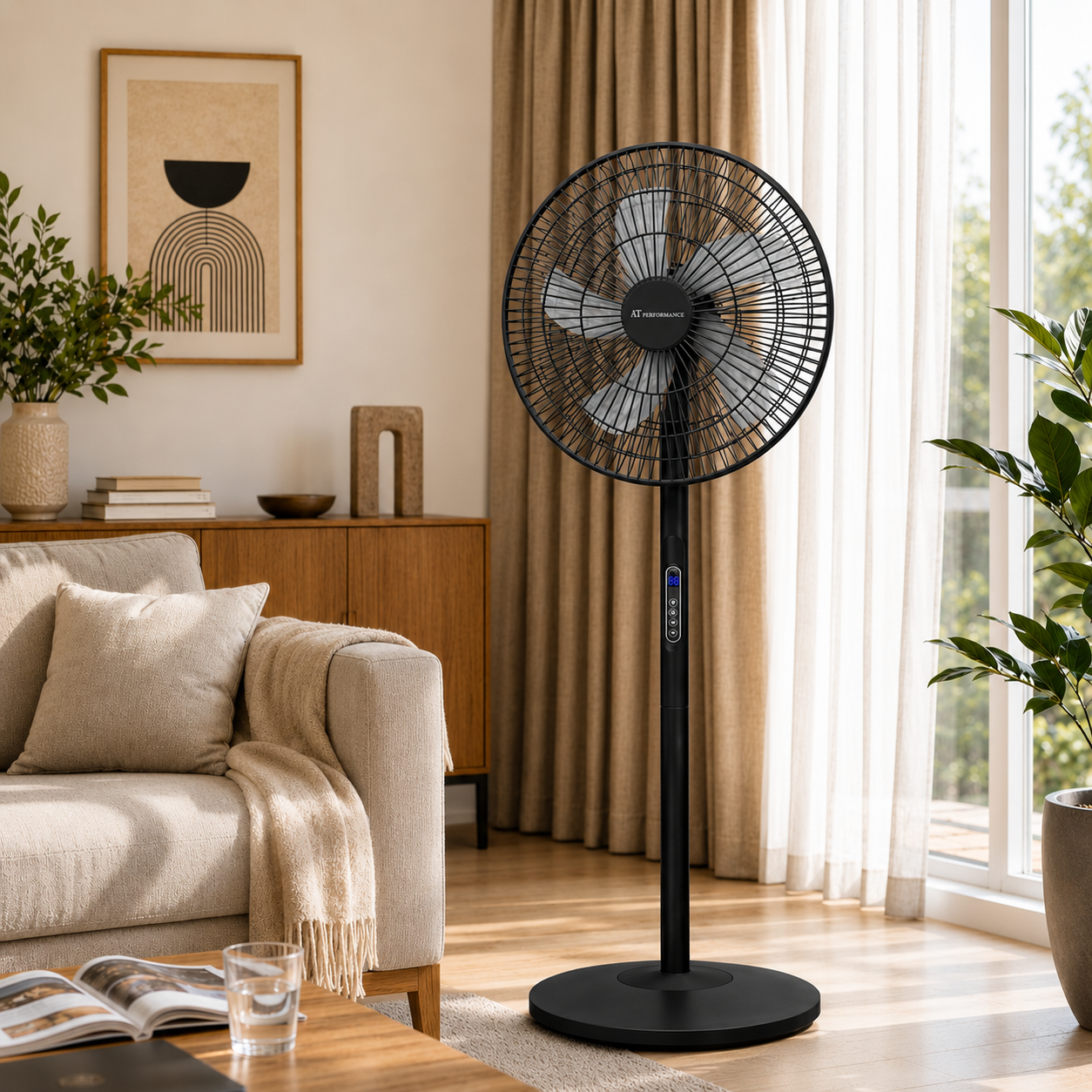 Ventilator cu picior, 65W, telecomanda, 8 Viteze, oscilatie, display LED, silentios