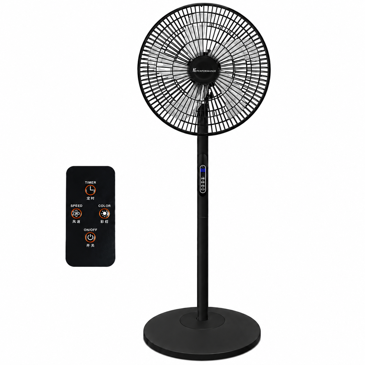 Ventilator cu picior, 65W, telecomanda, 8 Viteze, oscilatie, display LED, silentios