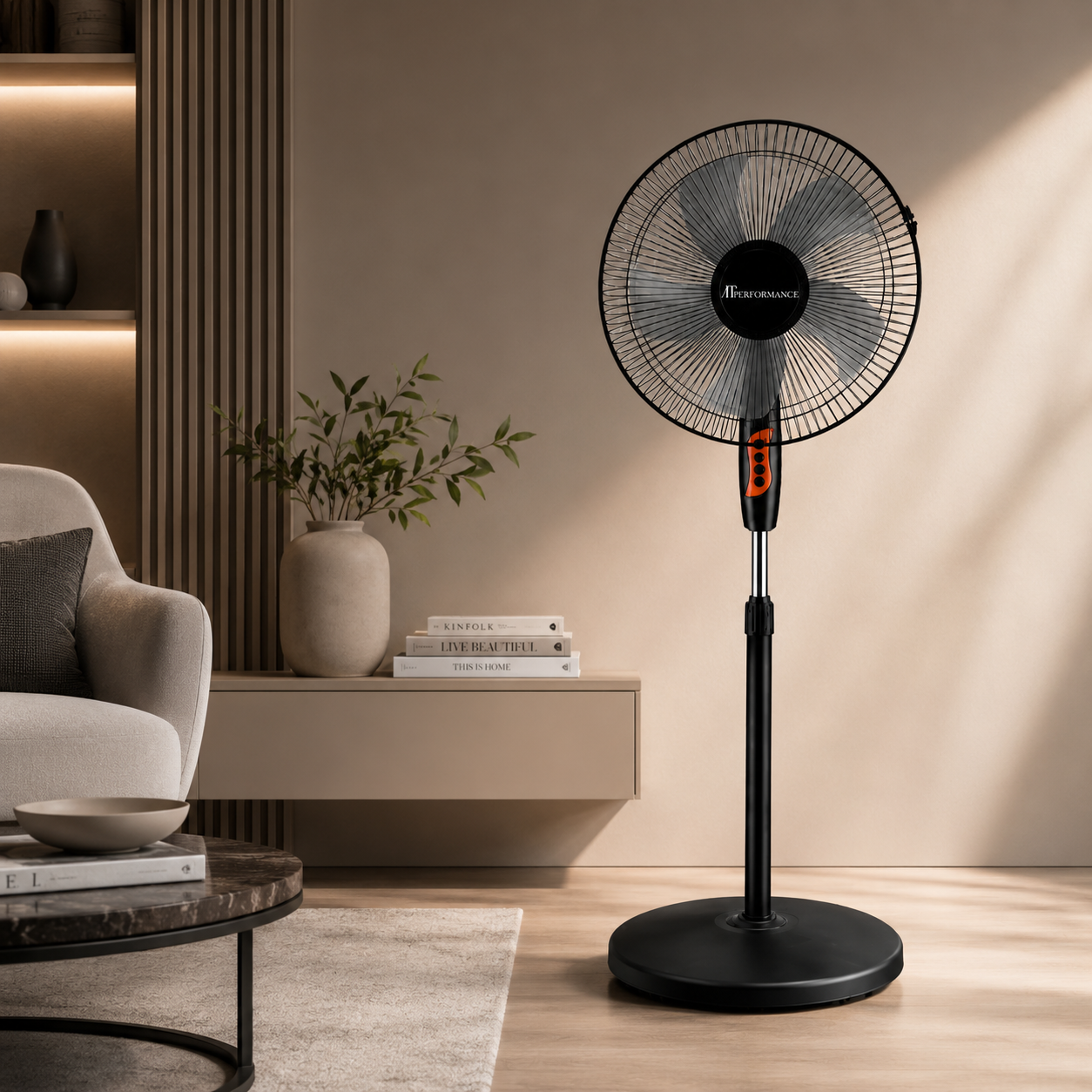Ventilator cu picior, 65W, 16 Inch, 3 viteze, oscilatie automată, inaltime reglabila