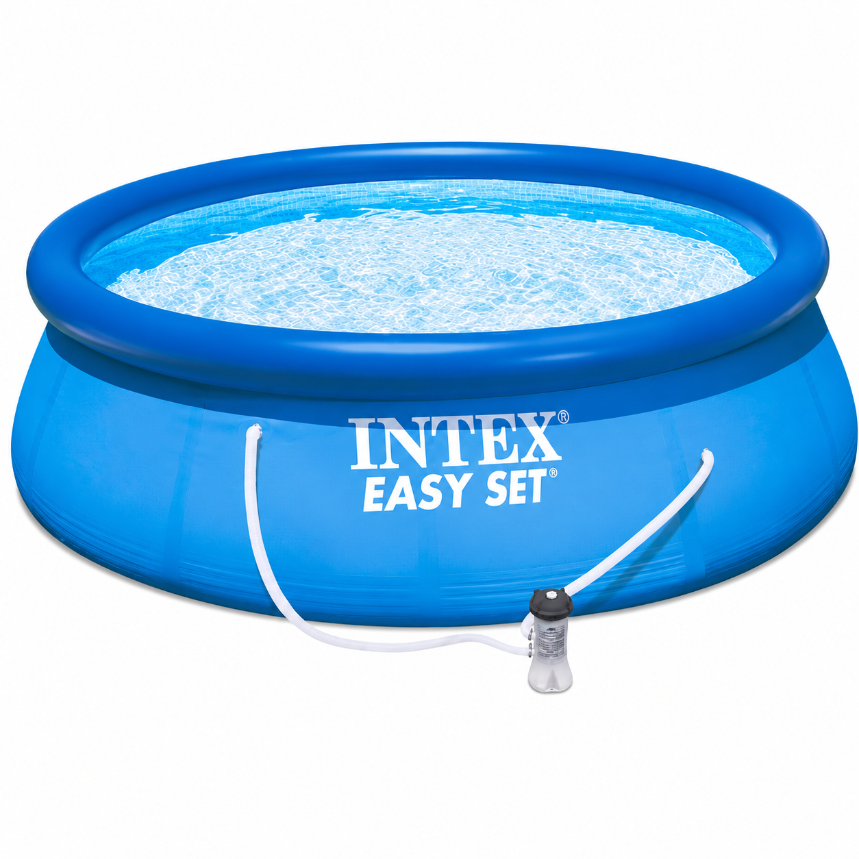 Piscina gonflabila Easy Set Intex, D244xH61 cm, 1250L, pompa cu filtru inclusa + pompa umflat + minge gonflabila cadou