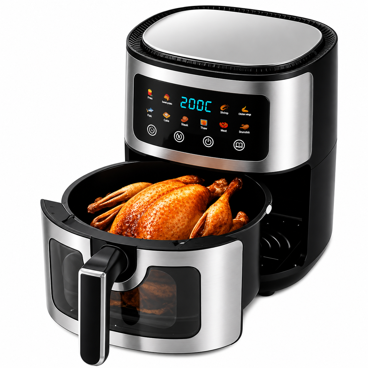 Friteuza cu aer cald 8L, 10 programe smart, 2800W, panou tactil, circulatie 3D aer fierbinte, teflon non-stick + 100 buc hartie de copt cadou