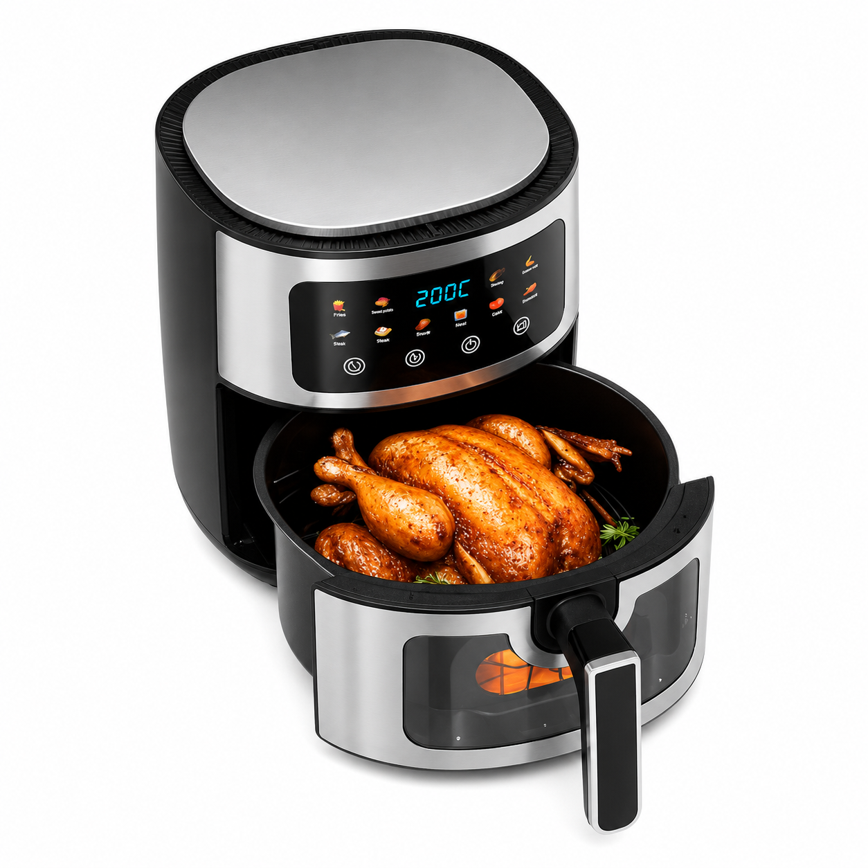 Friteuza cu aer cald 8L, 10 programe smart, 2800W, panou tactil, circulatie 3D aer fierbinte, teflon non-stick + 100 buc hartie de copt cadou