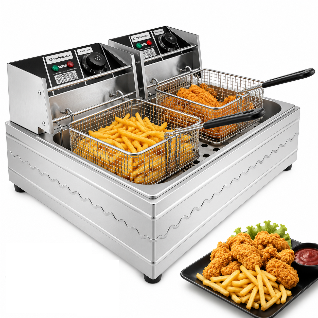 Friteuza electrica dubla profesionala, 12L-2×6L, 5000W, inox