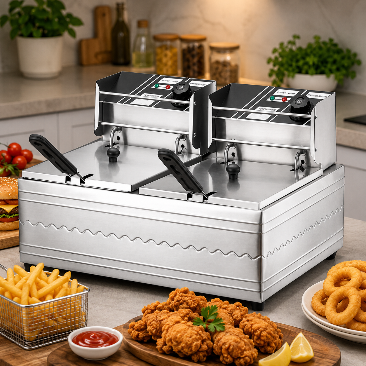 Friteuza electrica dubla profesionala, 12L-2×6L, 5000W, inox
