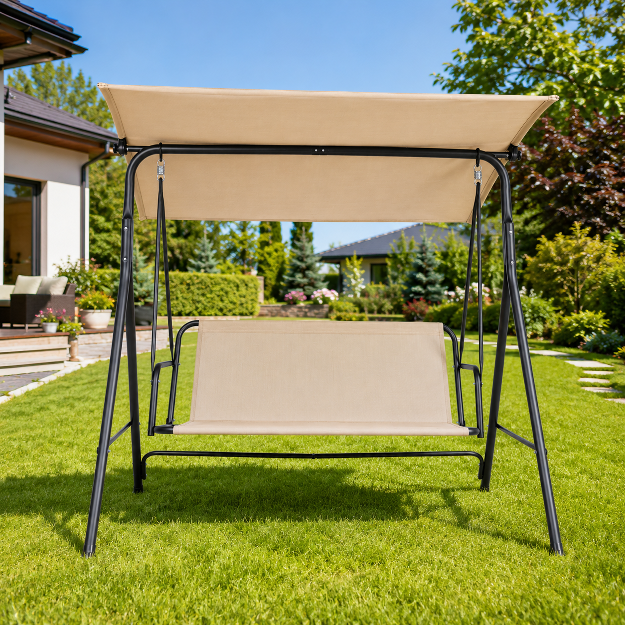 Leagan de gradina, 3 locuri, copertină reglabila, capacitate 220 kg
